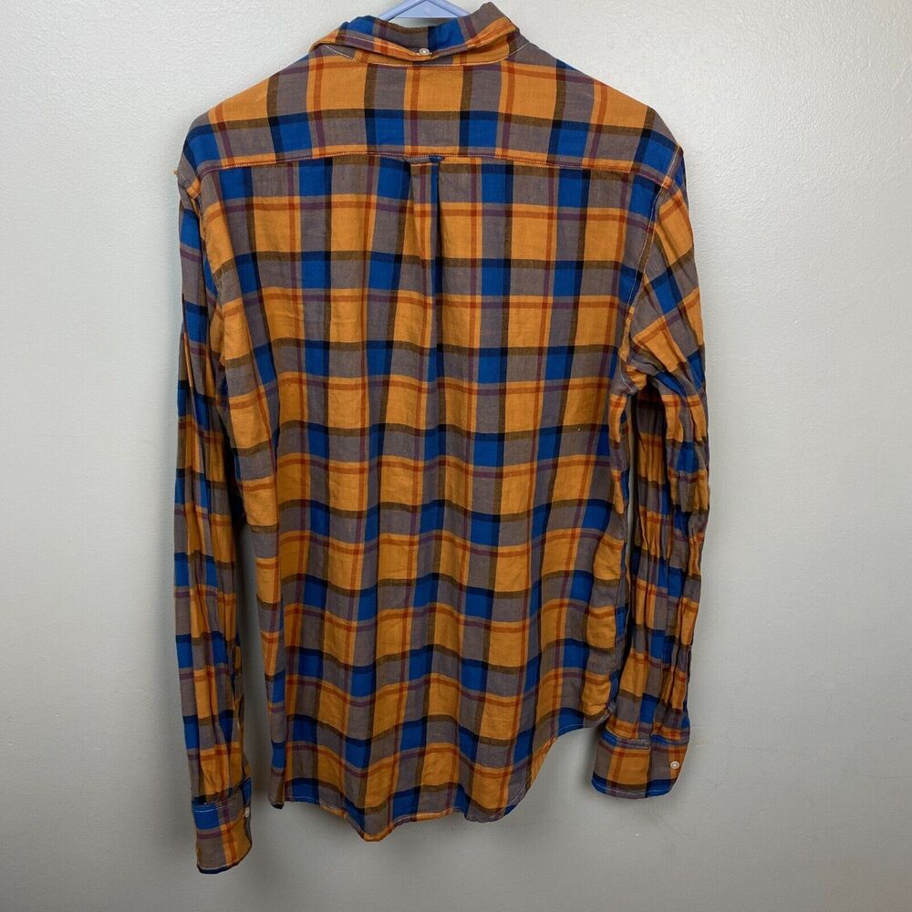 Gustin Shirt Mens L Orange Long Sleeve Button Flannel Plaid CL Missing Button - Picture 6 of 13